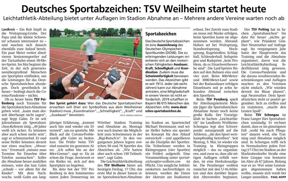 2020 Corona Sportabzeichen 2020-05-22 Weilheimer Tagblatt