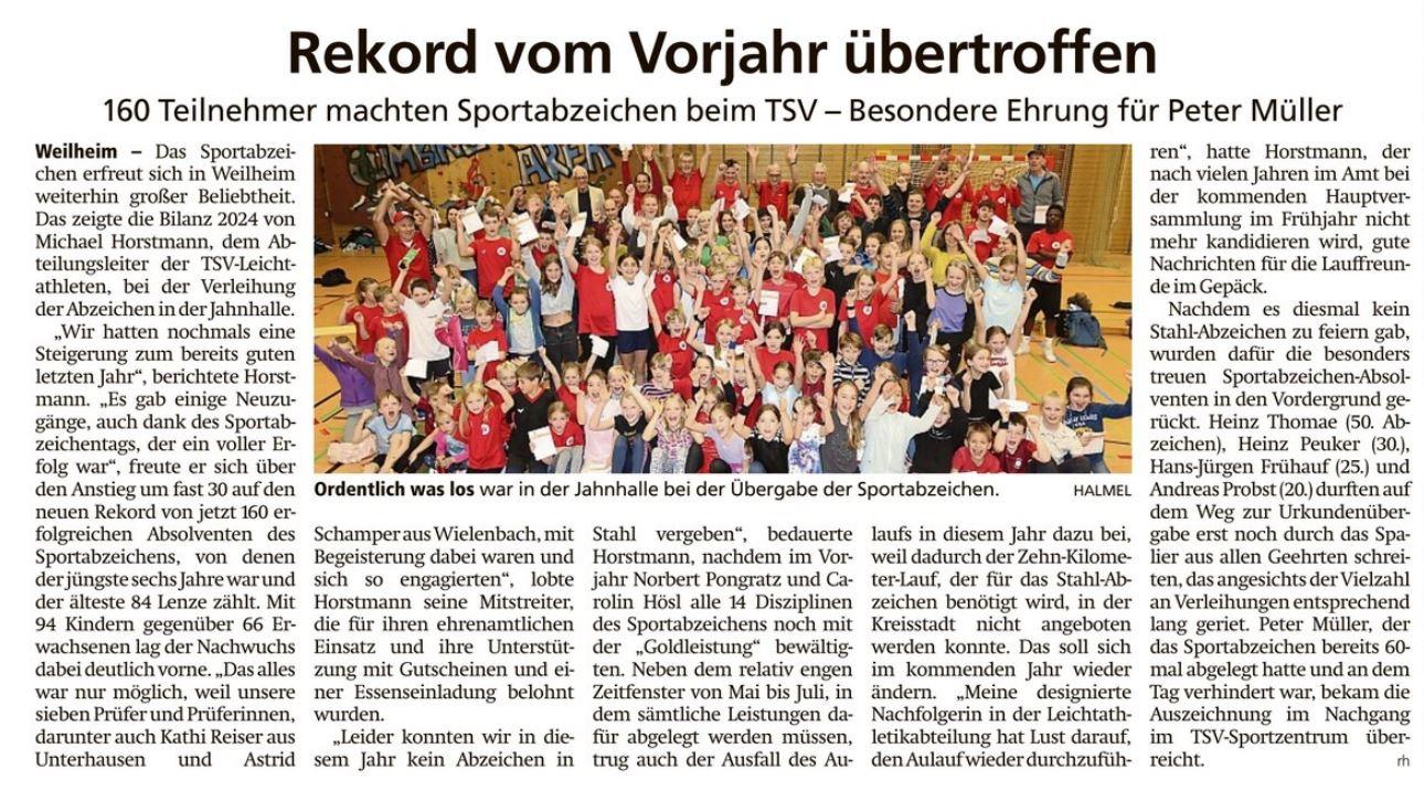 2024-11-27 Sportabzeichenverleihung Tagblatt Bericht