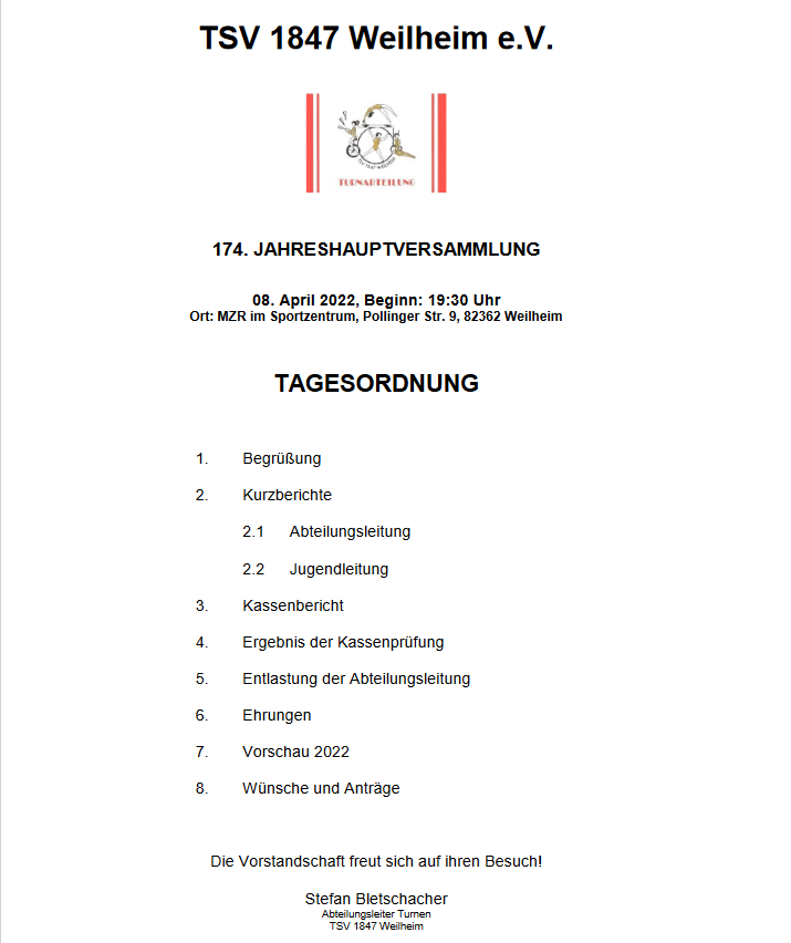 Tagesordnung 2022